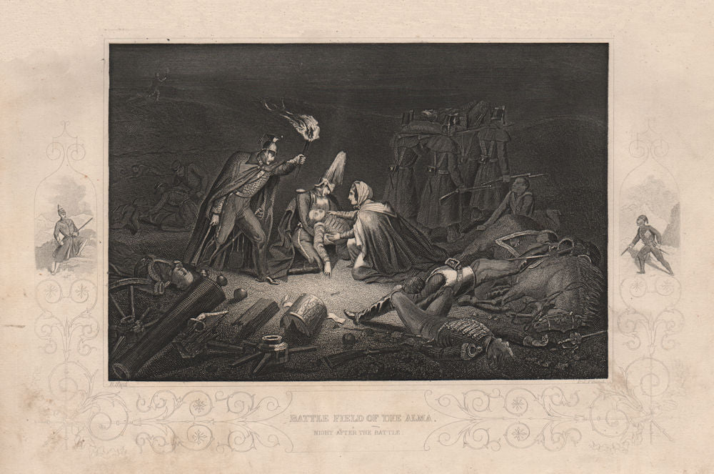 CRIMEAN WAR. Battlefield of the Alma night after the battle 1860 old print